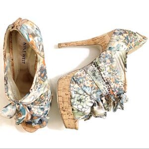 Nine West Highstreet Multi-Colored Ruffle Bootie Heels